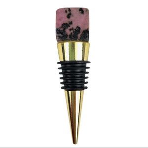 Rhodonite Square Cut Crystal Stone gold metal plated wine bottle stopper bar